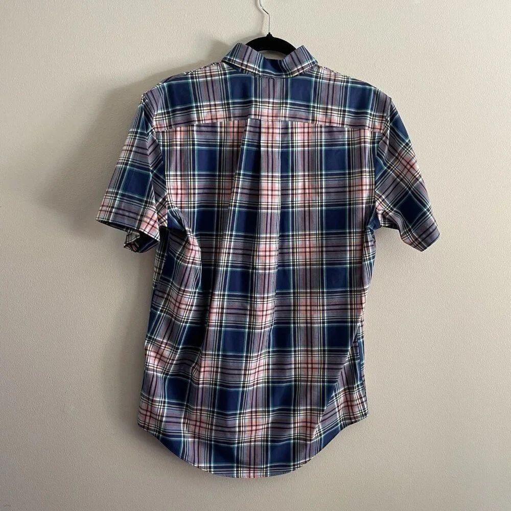 Lands' End Men SZ S - 14-14 1/2 Blue Plaid Short Sleeve Button Down Casual Shirt - Picture 9 of 10